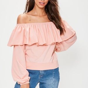 Pink frill Bardot sweatshirt